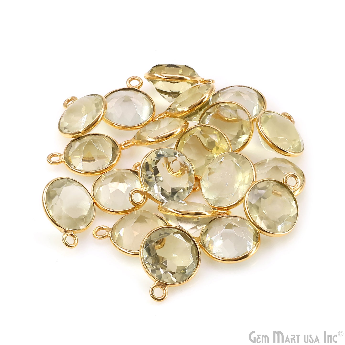 Round 10mm Brilliant Cut Gold Plated Bezel Single Bail Gemstone Connector