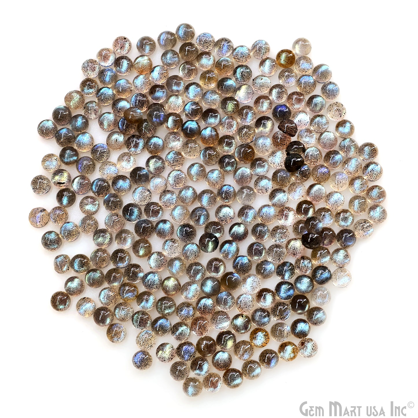 Labradorite Wholesale Gemstones, 100% Natural Semi-Precious Gems, Blue Flash Cabochon Loose Gems, 5mm, Round, 10PC Lot