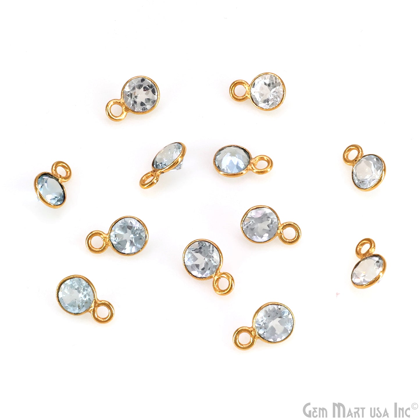 Blue Topaz 5mm Round Brilliant Cut Gold Plated Bezel Single Bail Connector