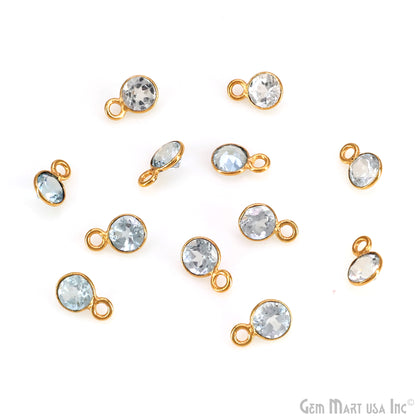 Blue Topaz 5mm Round Brilliant Cut Gold Plated Bezel Single Bail Connector