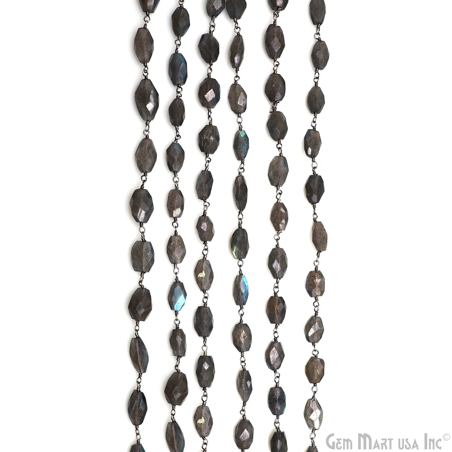 Labradorite 11x8mm Free Form Shape Silver Wire Wrapped Rosary Chain