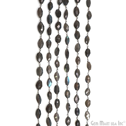 Labradorite 11x8mm Free Form Shape Silver Wire Wrapped Rosary Chain