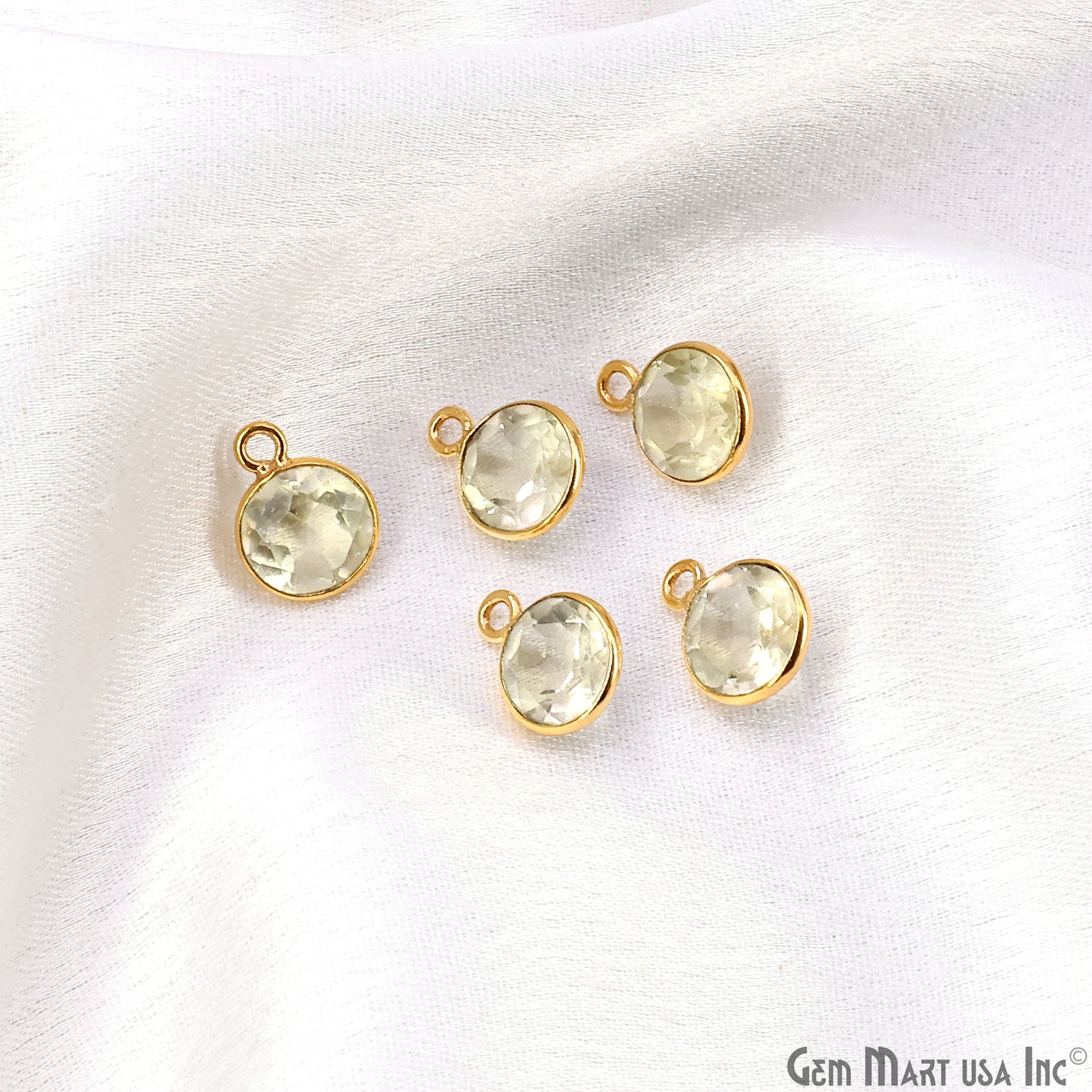 Round 8mm Brilliant Cut Gold Plated Bezel Single Bail Gemstone Connector