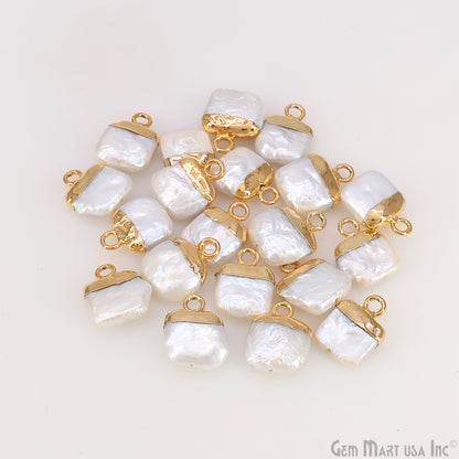 White Pearl Square Charm With Gold Electroplated Cap Single Bail Pendant