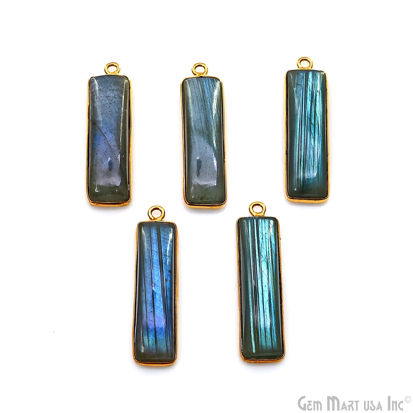 Labradorite Rectangle Gold Plated Cabochon Bar/Tag Pendant 29x7mm