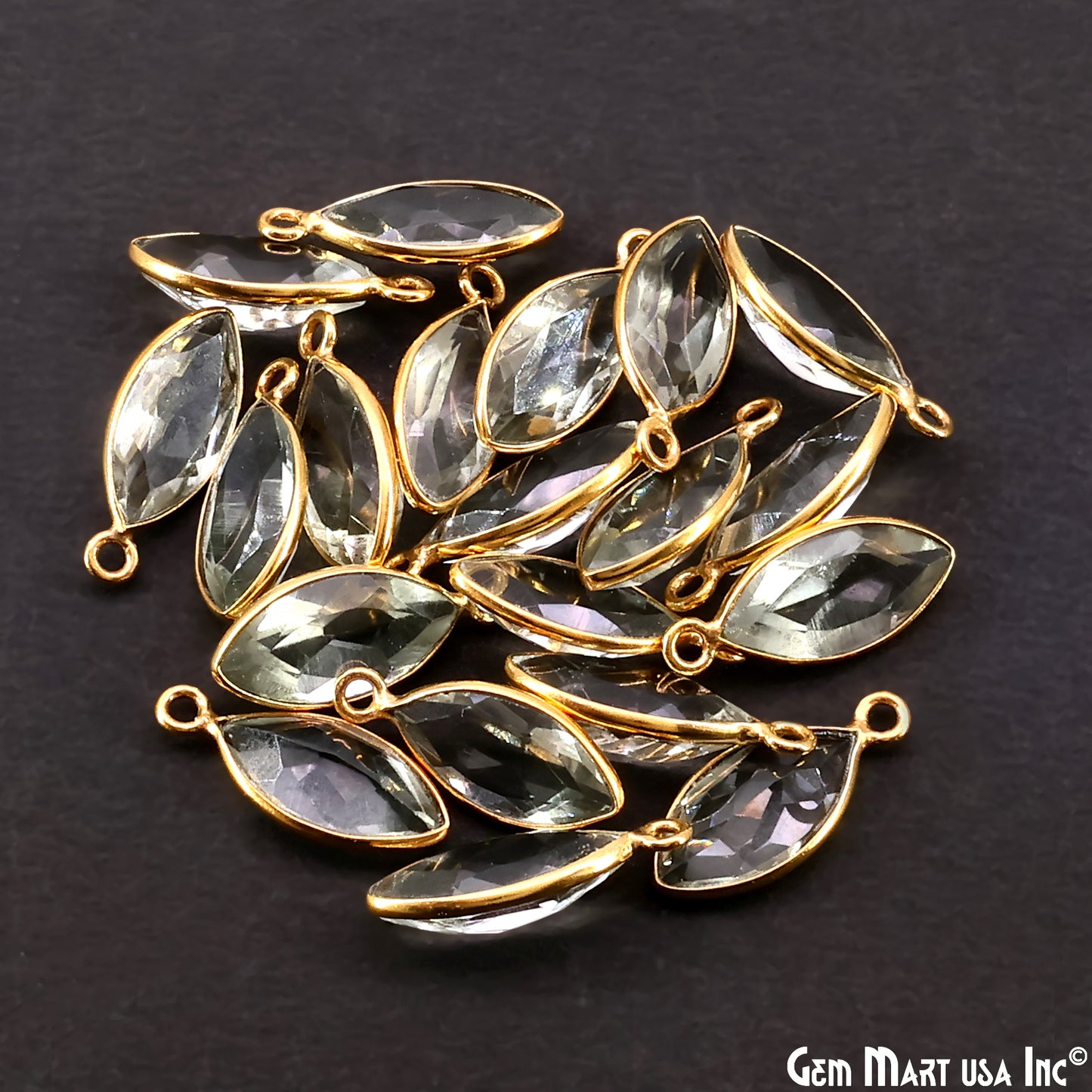 Marquise 7x14mm Brilliant Cut Gold Plated Bezel Single Bail Connector