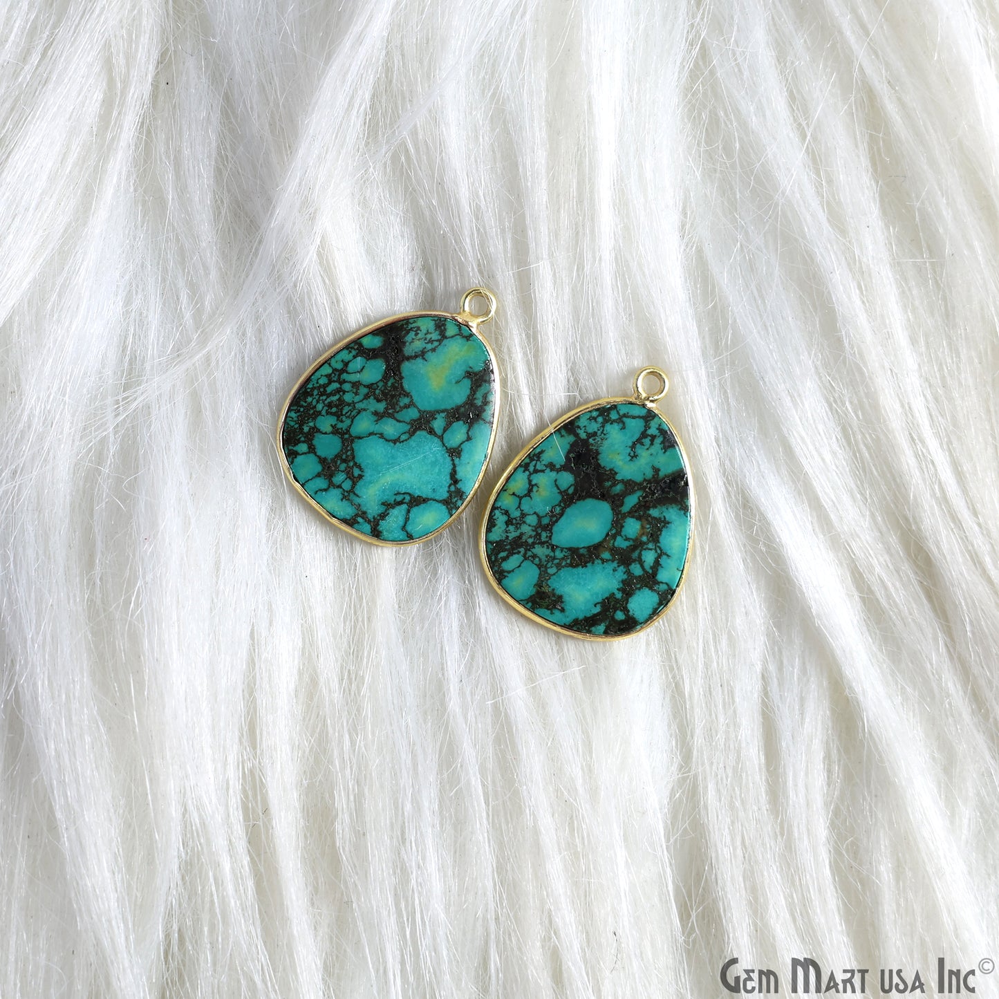 Turquoise Jasper Free Form Gold Plated Single Bail Bezel Smooth Slab Slice Thick Gemstone Connector 29x18mm 1 Pair