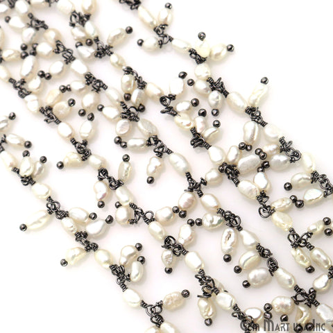 Freshwater Pearl Faceted Beads Oval 4x3mm Oxidized Wire Wrapped Cluster Rosary Chain