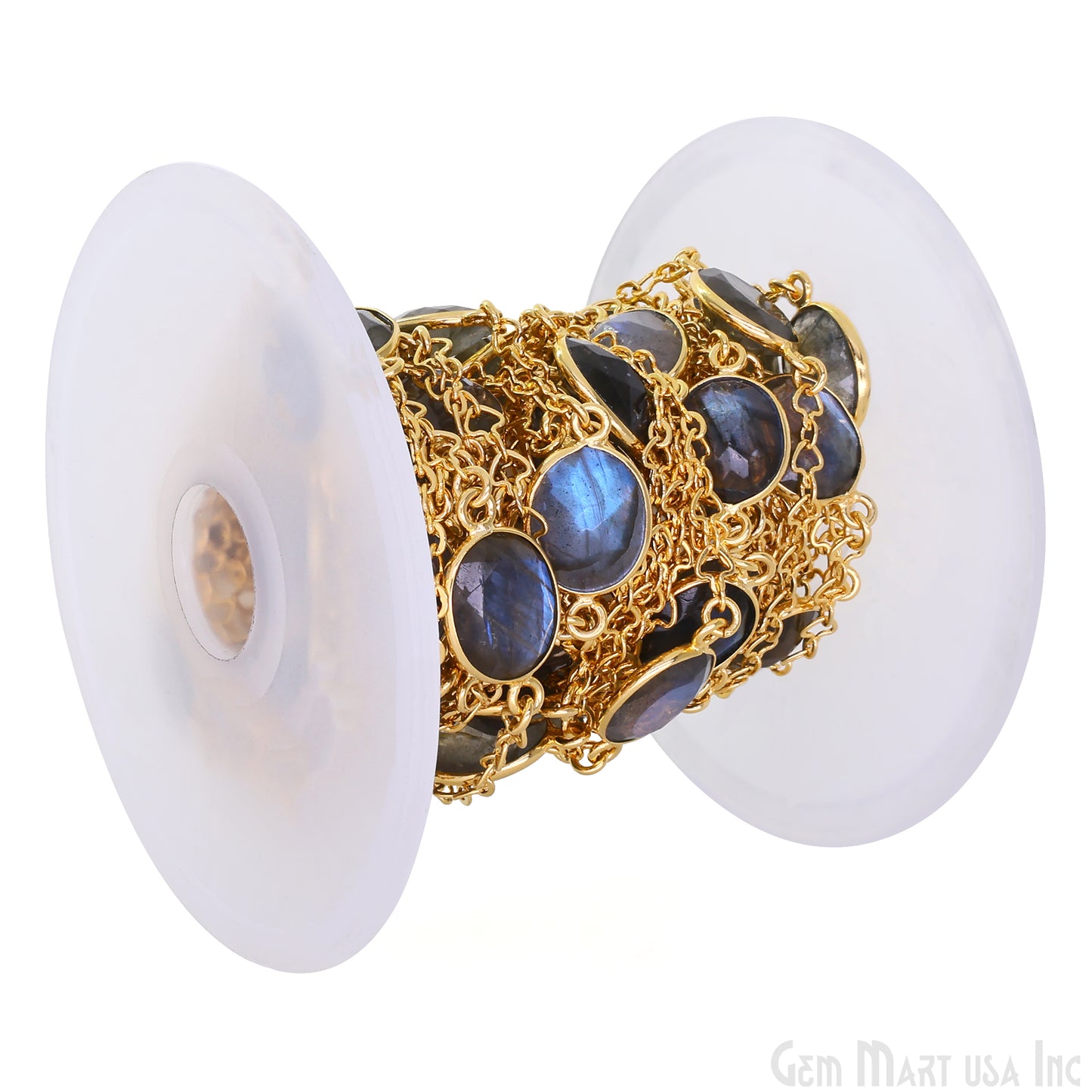 Labradorite Free Form 10mm Gold Plated Link Bezel Connector Chain