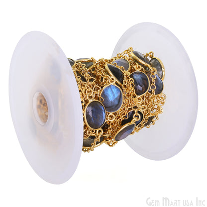 Labradorite Free Form 10mm Gold Plated Link Bezel Connector Chain