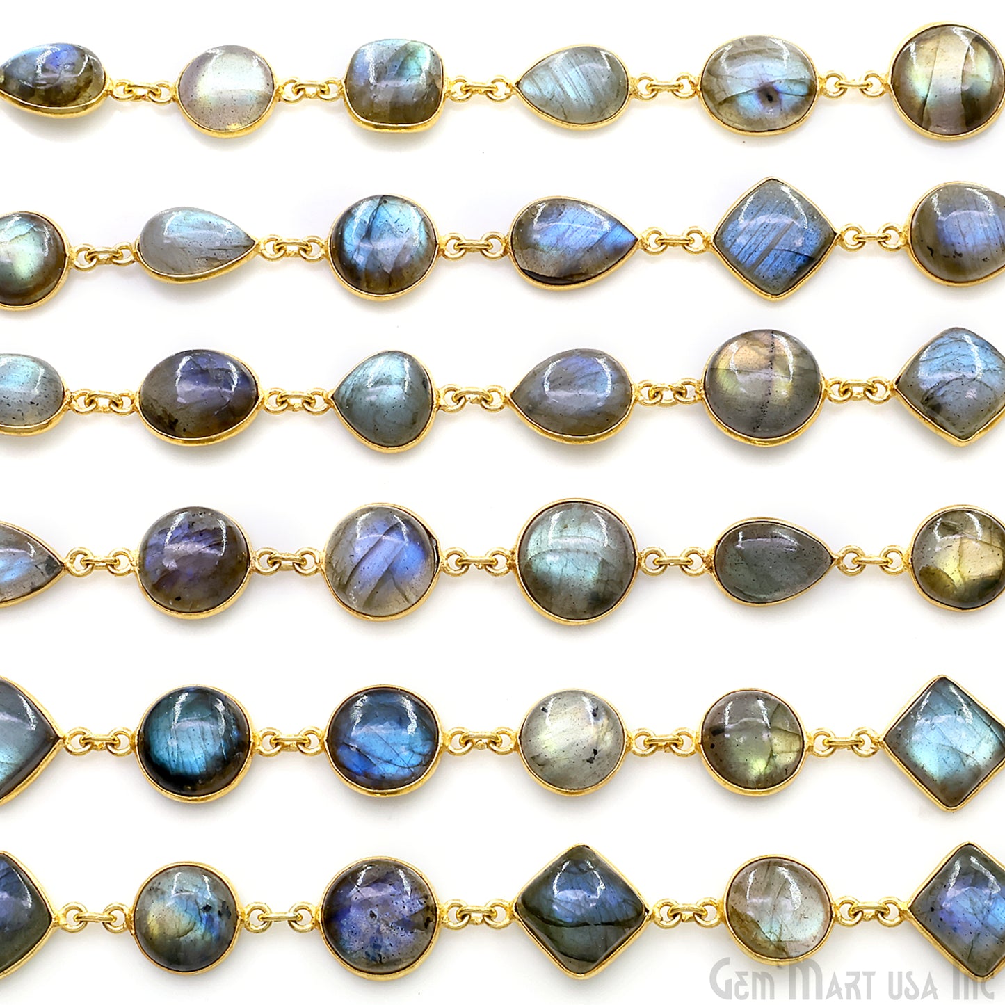 Labradorite Cabochon 10mm Mix Shape Gold Plated Bezel Continuous Connector Chain