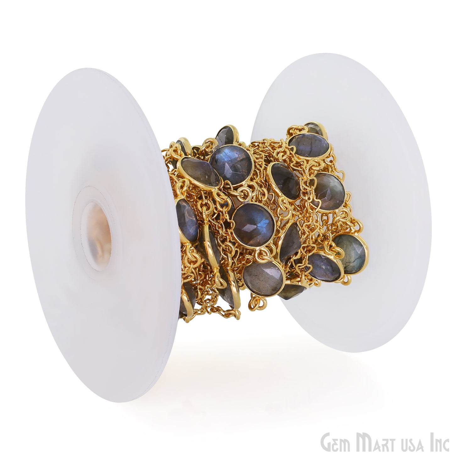 Labradorite Round 10mm Gold Plated Link Bezel Connector Chain