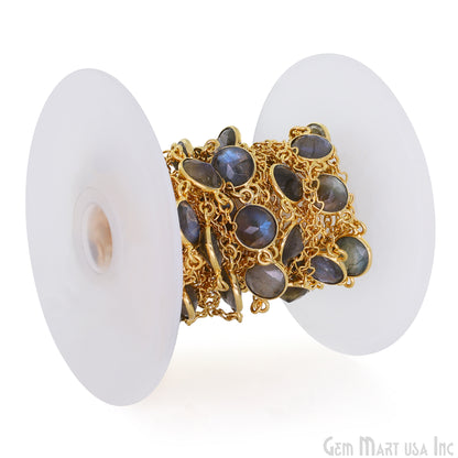 Labradorite Round 10mm Gold Plated Link Bezel Connector Chain