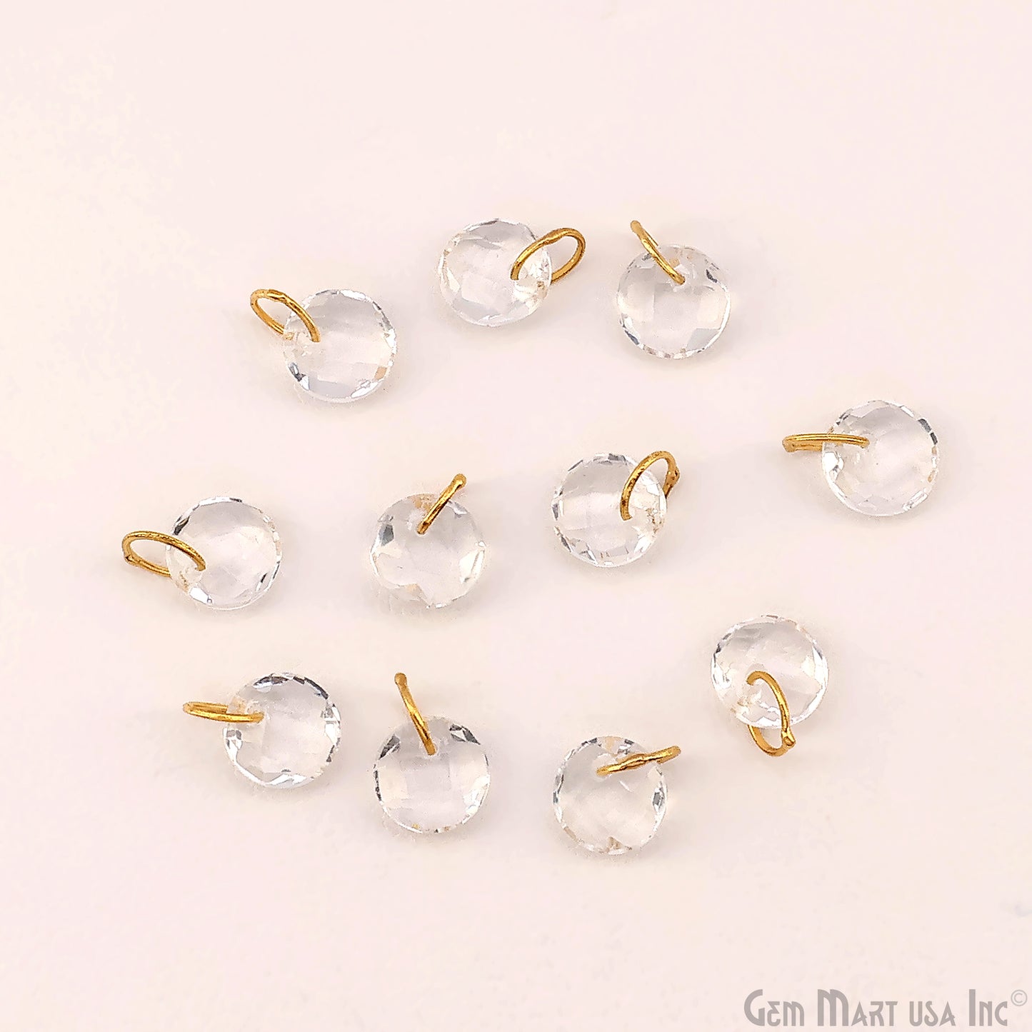 Round Faceted 8x6mm Gold Plated Single Bail Wire Loop Glass Stone Pendant Connector Charm