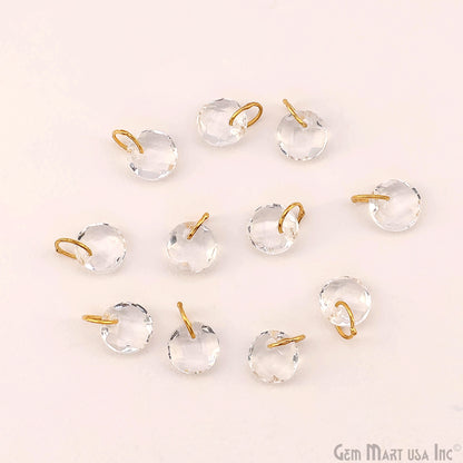 Round Faceted 8x6mm Gold Plated Single Bail Wire Loop Glass Stone Pendant Connector Charm