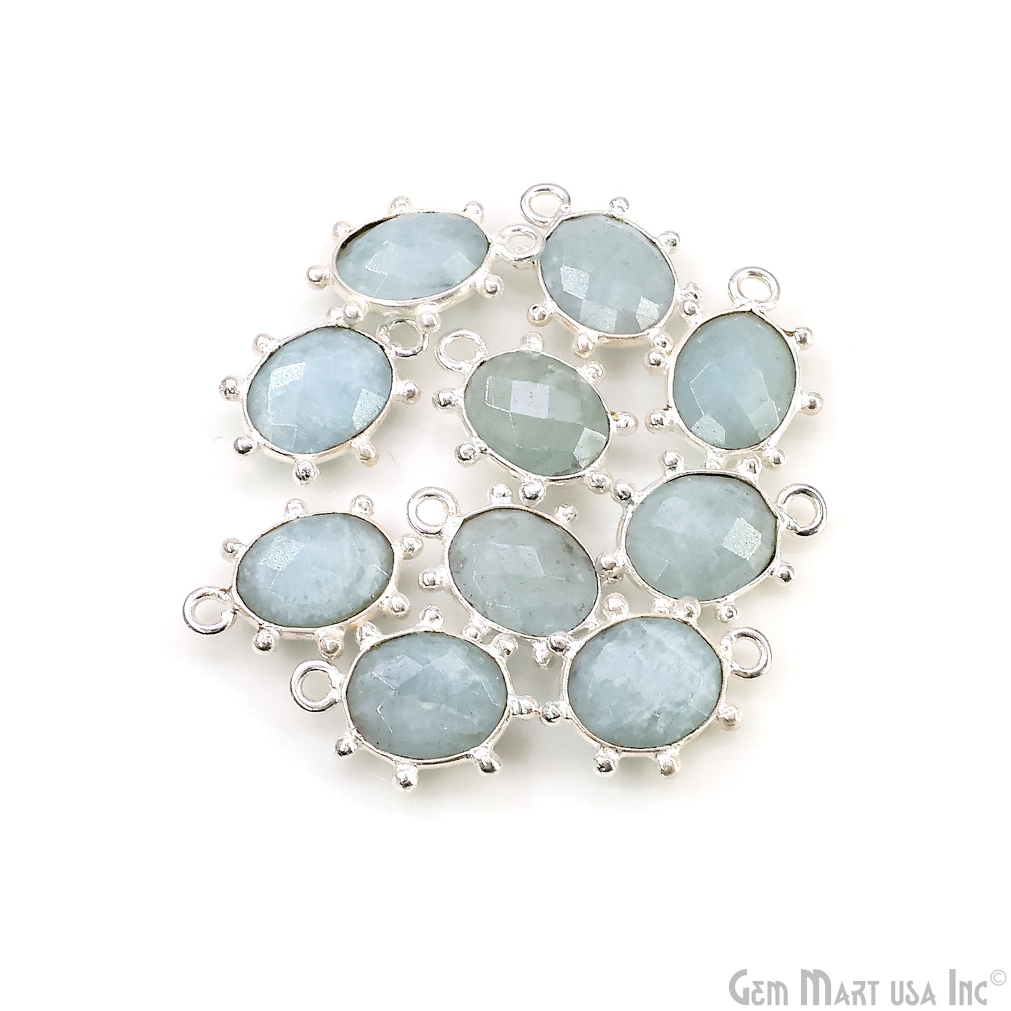 Oval 15x11mm Design Bezel Silver Plated Single Bail Gemstone Connector