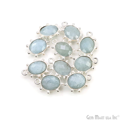 Oval 15x11mm Design Bezel Silver Plated Single Bail Gemstone Connector