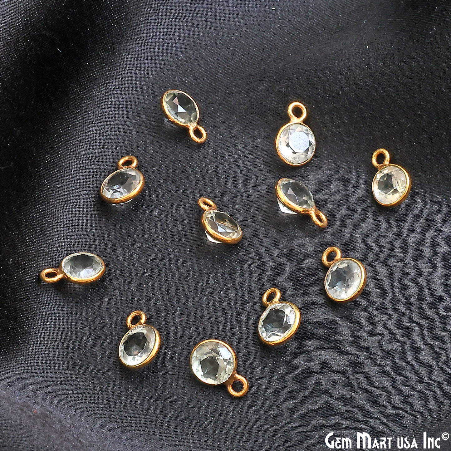 Round 6mm Brilliant Cut Gold Plated Bezel Single Bail Gemstone Connector