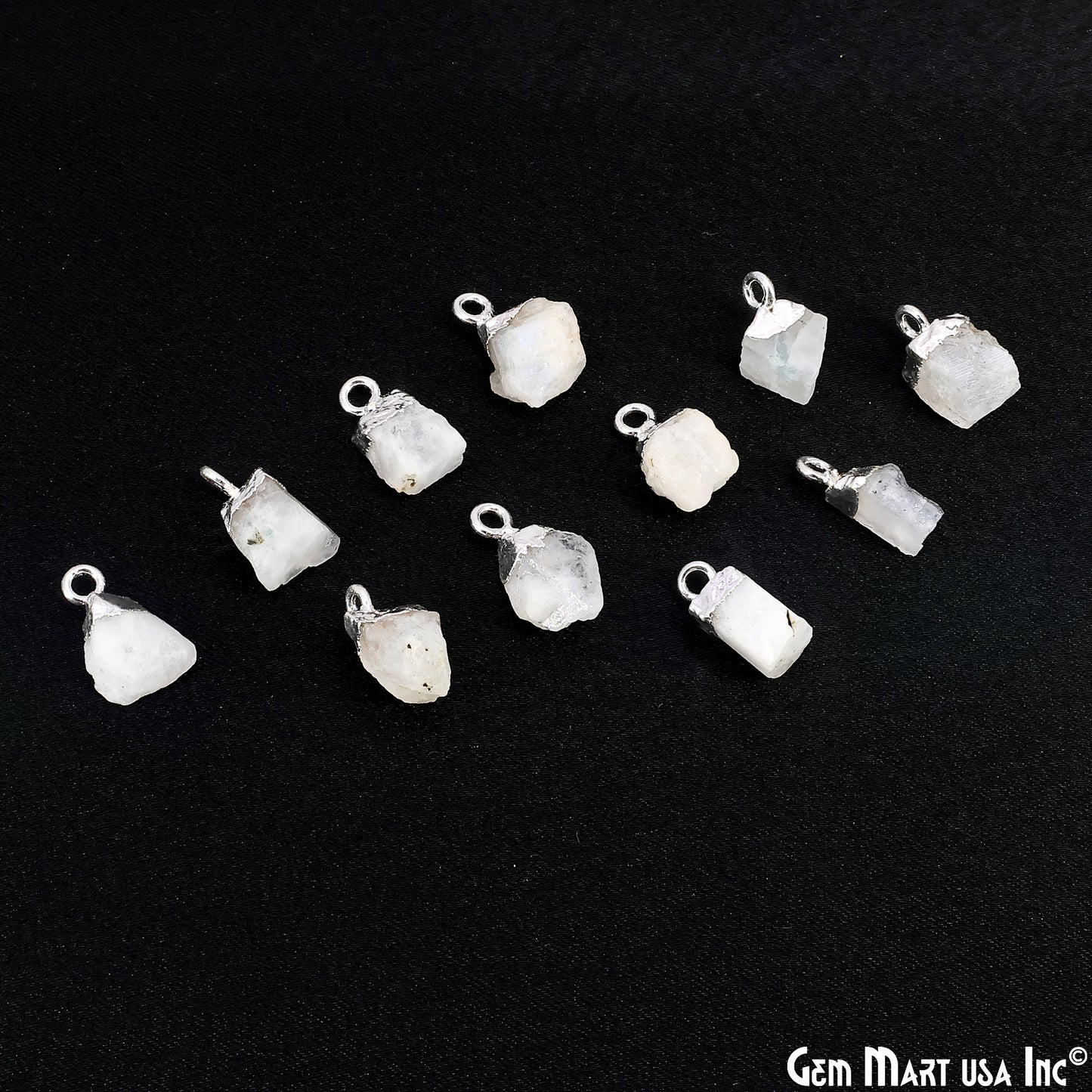 Rough Rainbow Moonstone Gemstone Organic Silver Edged Single Bail Connector