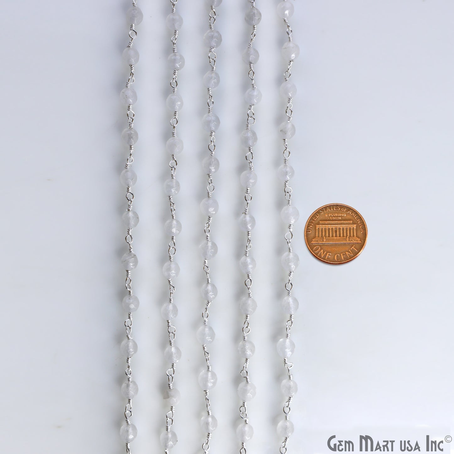 White Jade 6mm Beads Silver Plated Wire Wrapped Rosary Chain