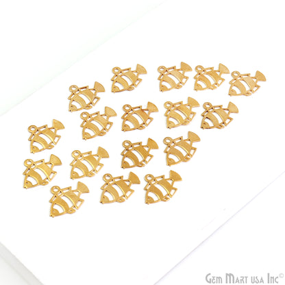 Fish Shape Charm Laser Finding Gold Plated Charm For Bracelets & Pendants