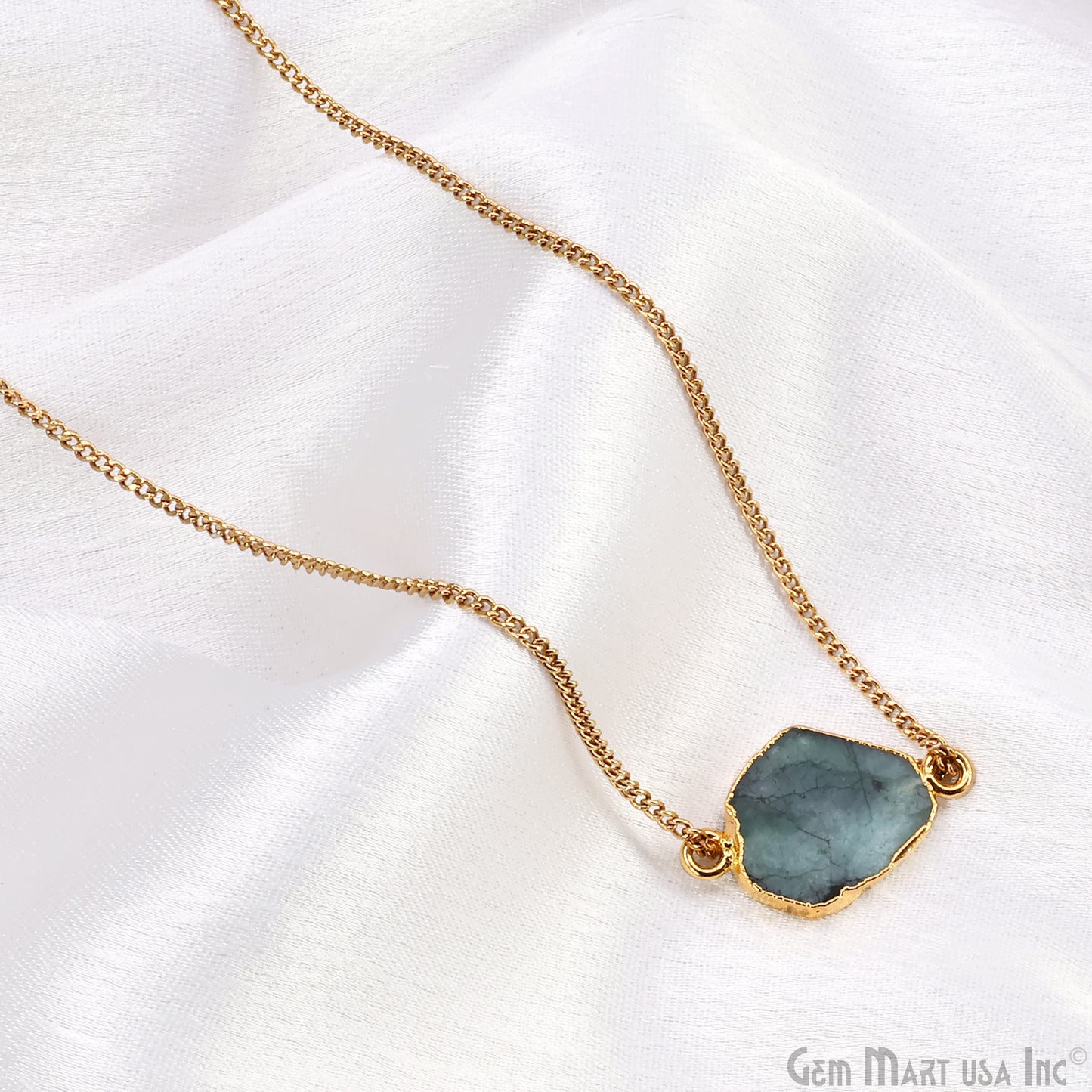 Emerald Free Form 23x13mm Electroplated Gemstone Double Bail Connector