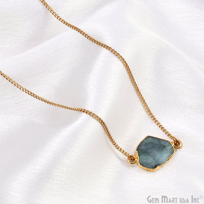 Emerald Free Form 23x13mm Electroplated Gemstone Double Bail Connector