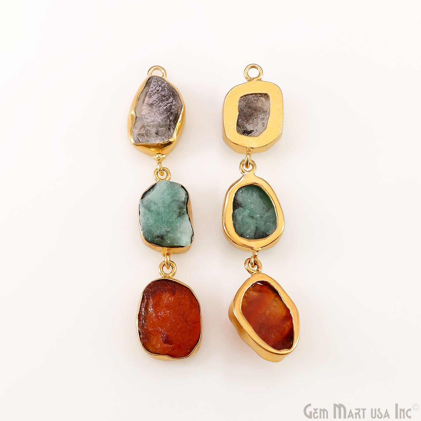 Rough Gemstone Bezel Setting 58x10mm Gold Plated Long Dangle Earring Pair Connectors