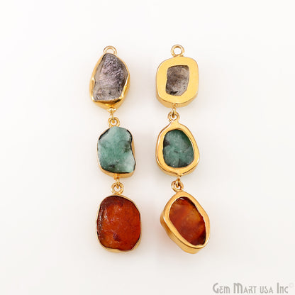 Rough Gemstone Bezel Setting 58x10mm Gold Plated Long Dangle Earring Pair Connectors