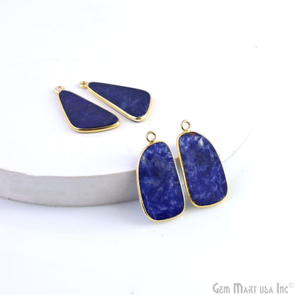 Sodalite Free Form Gold Plated Single Bail Bezel Smooth Slab Slice Thick Gemstone Connector 28x15mm 1 Pair