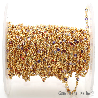 Zircon Finding Chain 4mm Round Gold Plated Bezel Continuous Connector Chain, DIY Necklace Chain, 1 foot, GemMartUSA