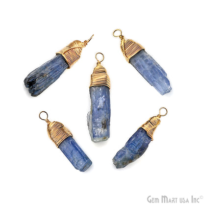 Kyanite Gold Wire Wrapped 23x4mm Jewelry Making Rough Shape Single Bail Connector