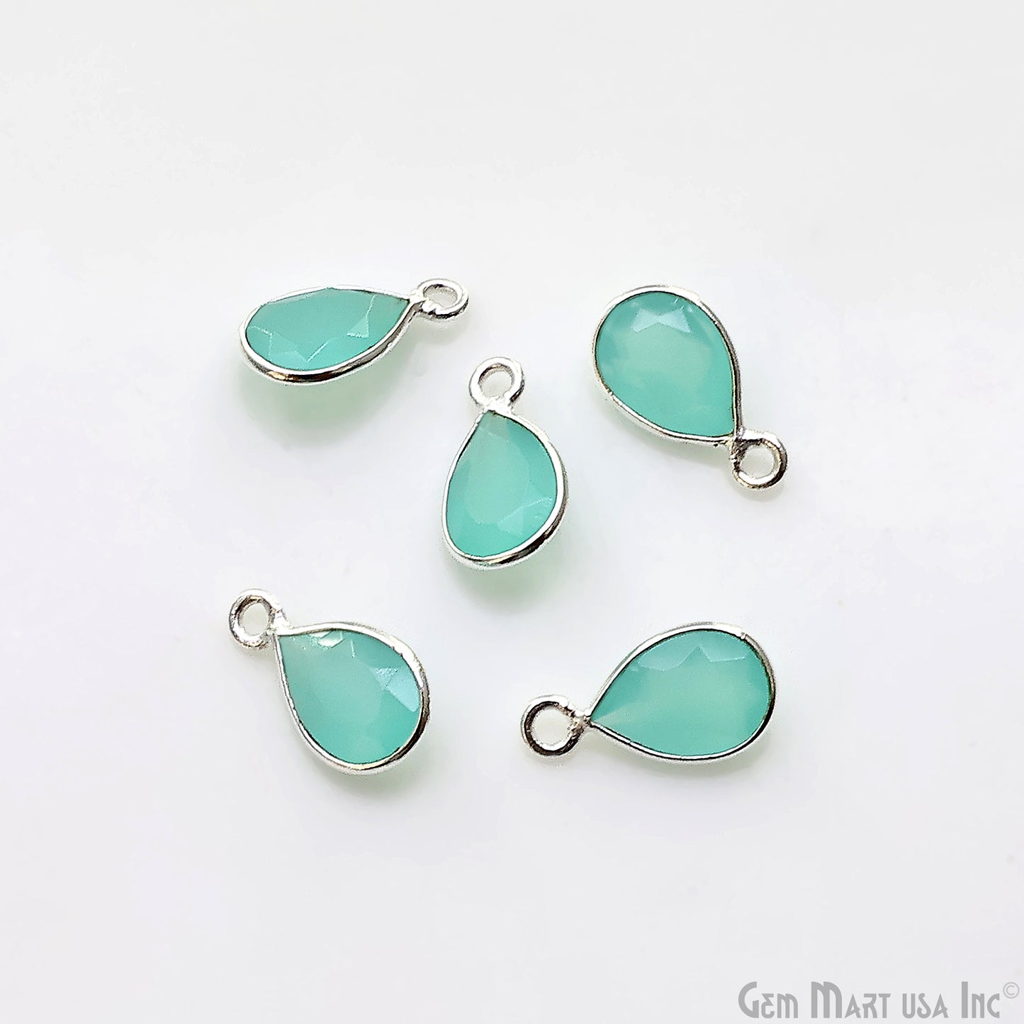 Gemstone Pears Shape 6x9mm Single Bail Silver Plated Bezel Connector