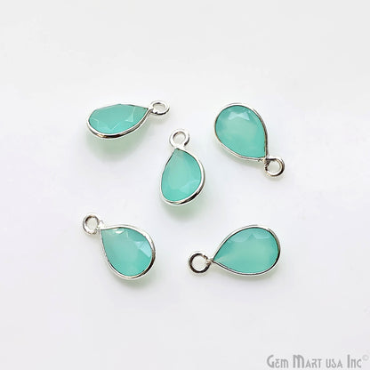 Gemstone Pears Shape 6x9mm Single Bail Silver Plated Bezel Connector