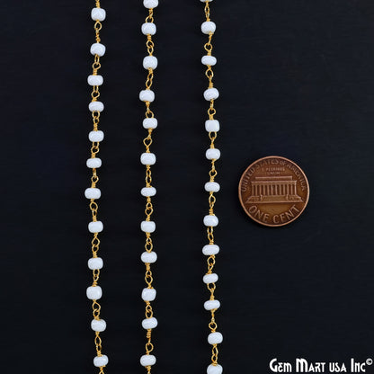 Pearl Cabochon Beads 4mm Gold Wire Wrapped Rosary Chain