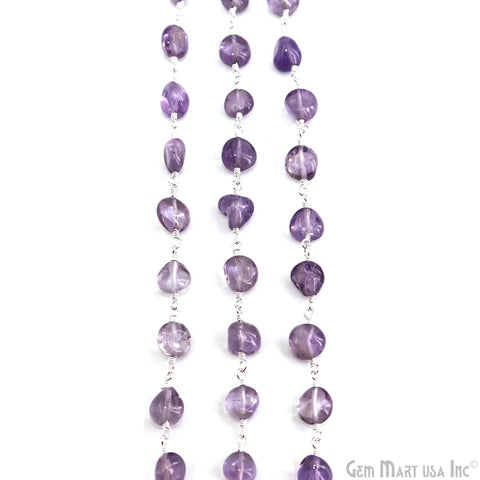 Amethyst Tumble Beads 8x5mm Silver Wire Wrapped Rosary Chain