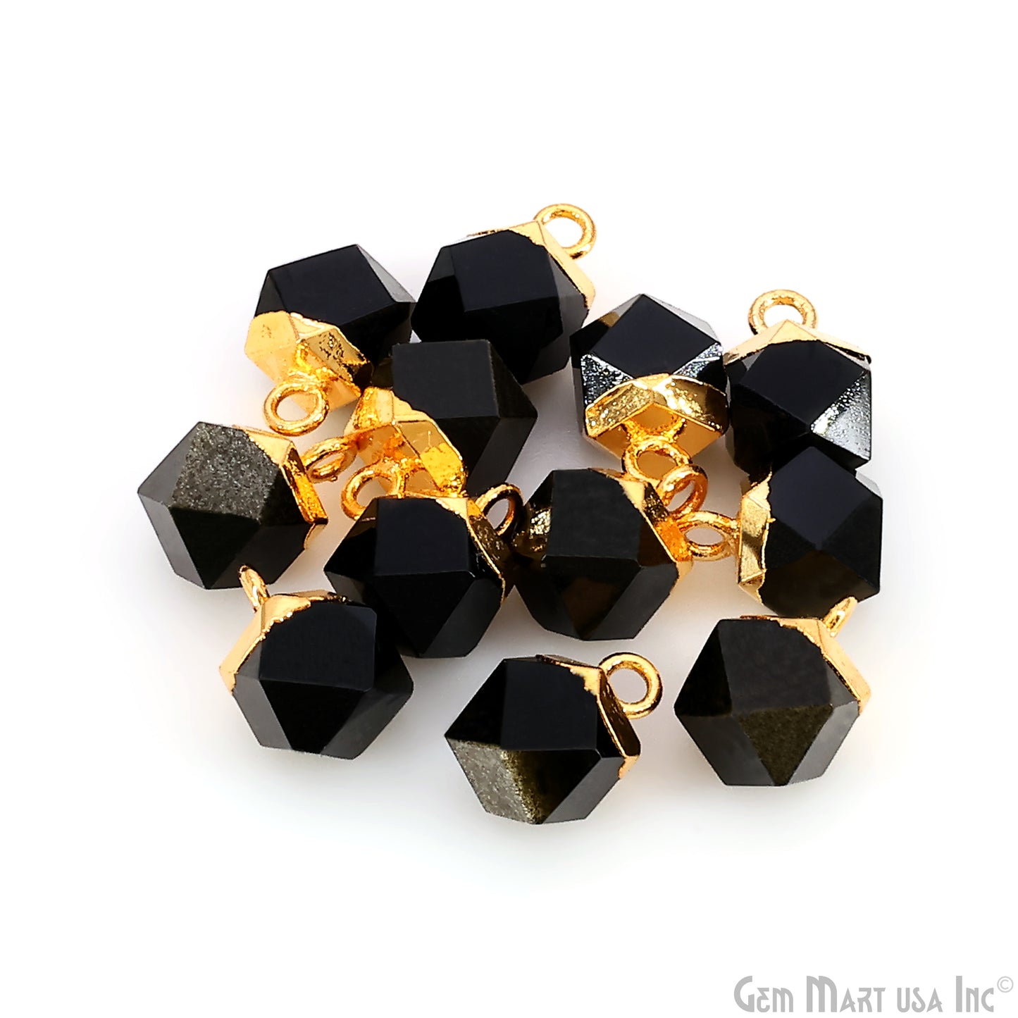 Gemstone Hexagonal Prism Shape Pendant 12x10mm Gold Plated Charm for DIY Jewelry