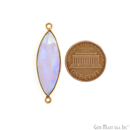 Rainbow Moonstone Marquise 38x11mm Gold Plated Double Bail Gemstone Connector