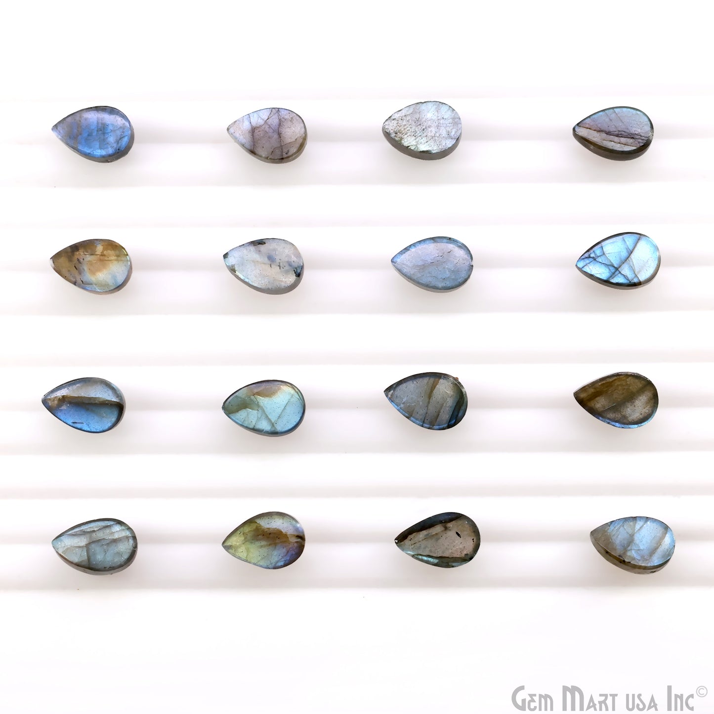 Labradorite Wholesale Gemstones, 100% Natural Semi-Precious Gems, Blue Flash Cabochon Loose Gems, 8x5mm And 9x6mm, Pears, 5PC Lot