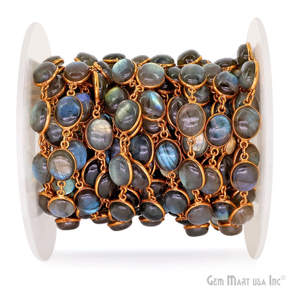 Labradorite Cabochon 9x11mm Oval Shape Gold Plated Bezel Continuous Connector Chain