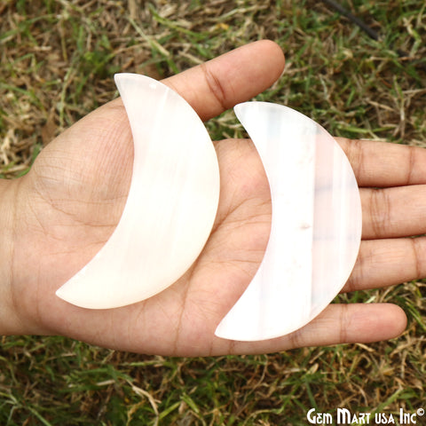 Selenite Crescent Moon SELENITE Charging Plate - White, Crescent Moon - Selenite Plate, Crystal Charging Plate, Crystal Tray