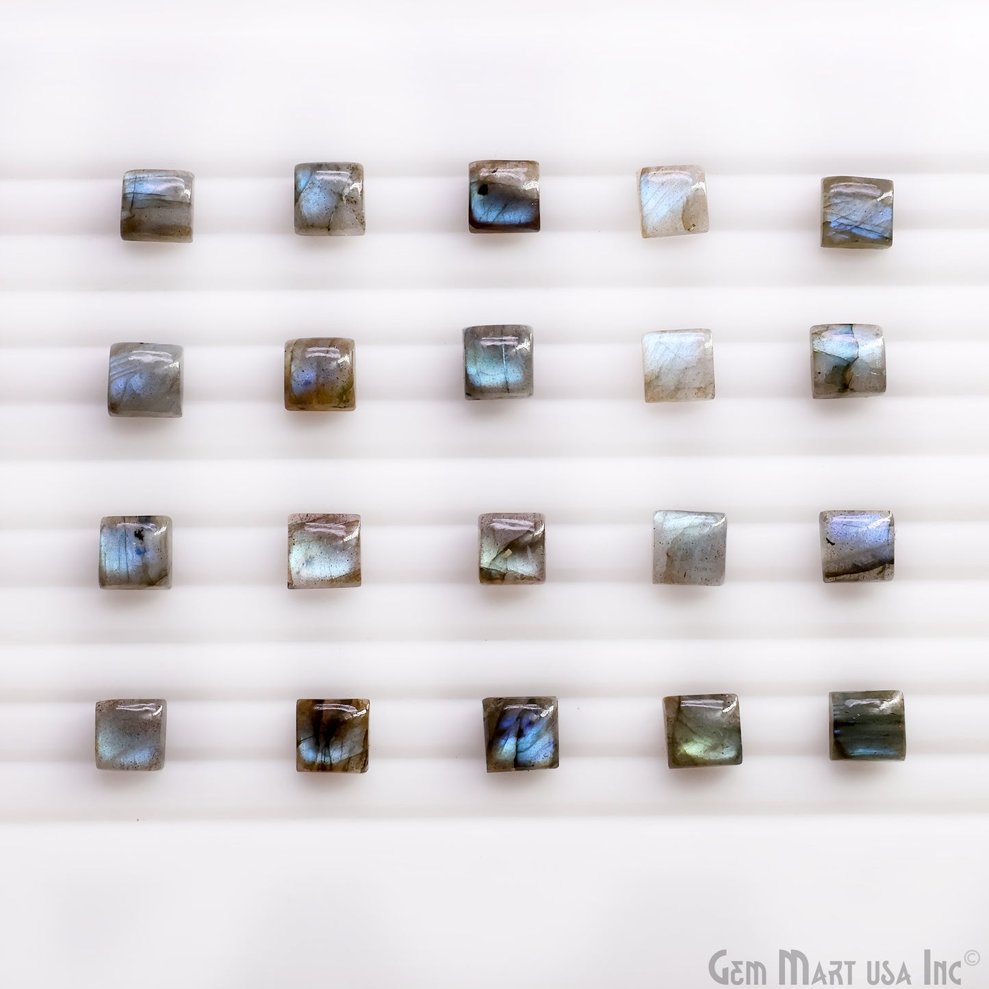 Labradorite Wholesale Gemstones, 100% Natural Semi-Precious Gems, Blue Flash Cabochon Loose Gems, 8mm, Square, 4PC Lot