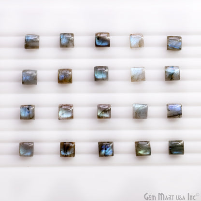 Labradorite Wholesale Gemstones, 100% Natural Semi-Precious Gems, Blue Flash Cabochon Loose Gems, 8mm, Square, 4PC Lot