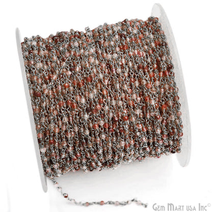 Shaded Strawberry Quartz Black Plated Wire Wrapped Gemstone Beads Rosary Chain