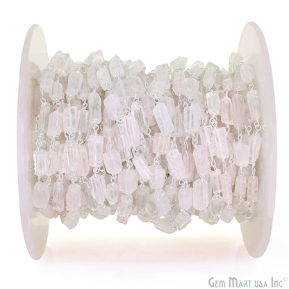 Rose Quartz Tumble Beads 8x5mm Silver Wire Wrapped Rosary Chain