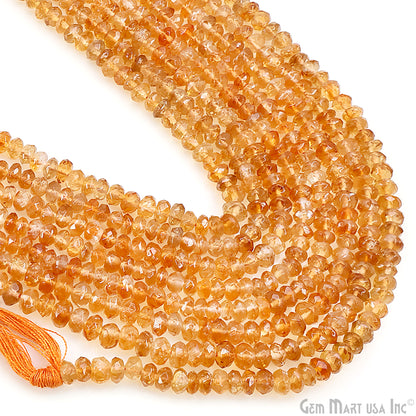 Citrine Faceted Round Drilled Beads 3-4mm Waist Beads, Rondelle Bead Strand 14 Inch
