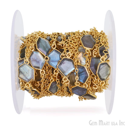 Labradorite Faceted 10mm Free Form Shape Gold Plated Connector Bezel Link Chain