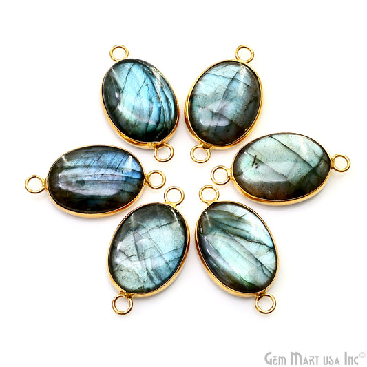 Flashy Labradorite 35x19mm Cabochon Oval Double Bail Gold Bezel Gemstone Connector