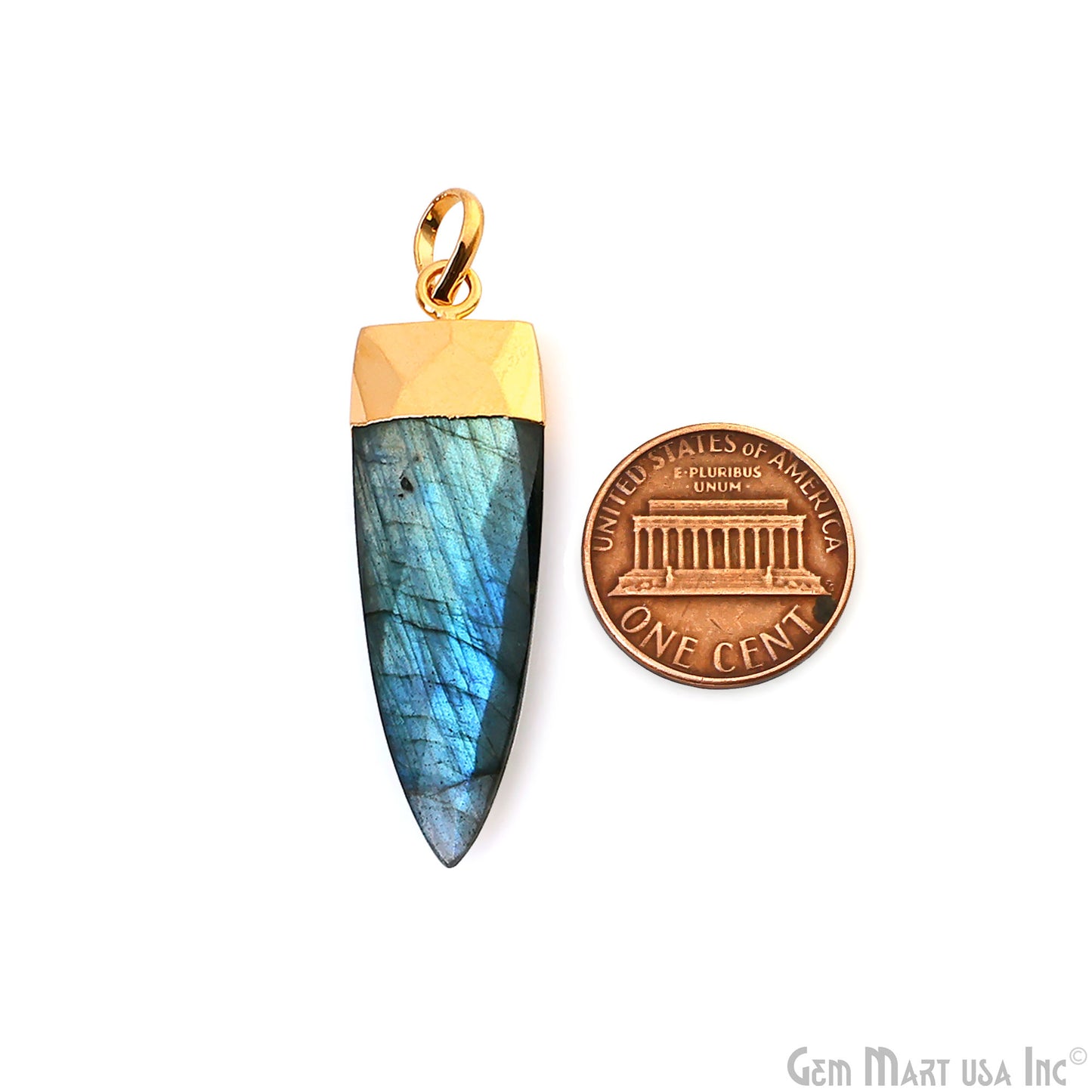 Labradorite Triangle 40x12mm Gold Single Bail Pendant