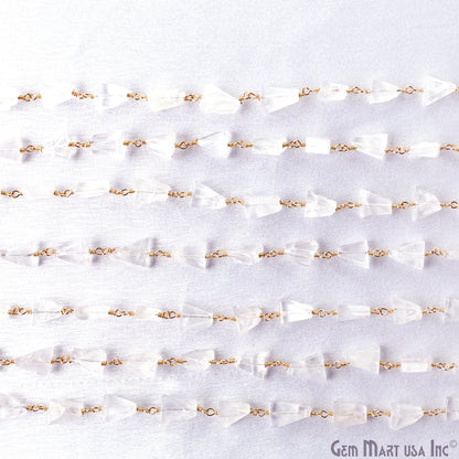 Rose Quartz 12x8mm Smooth Tumble Gold Wire Wrap Bead Rosary Chain